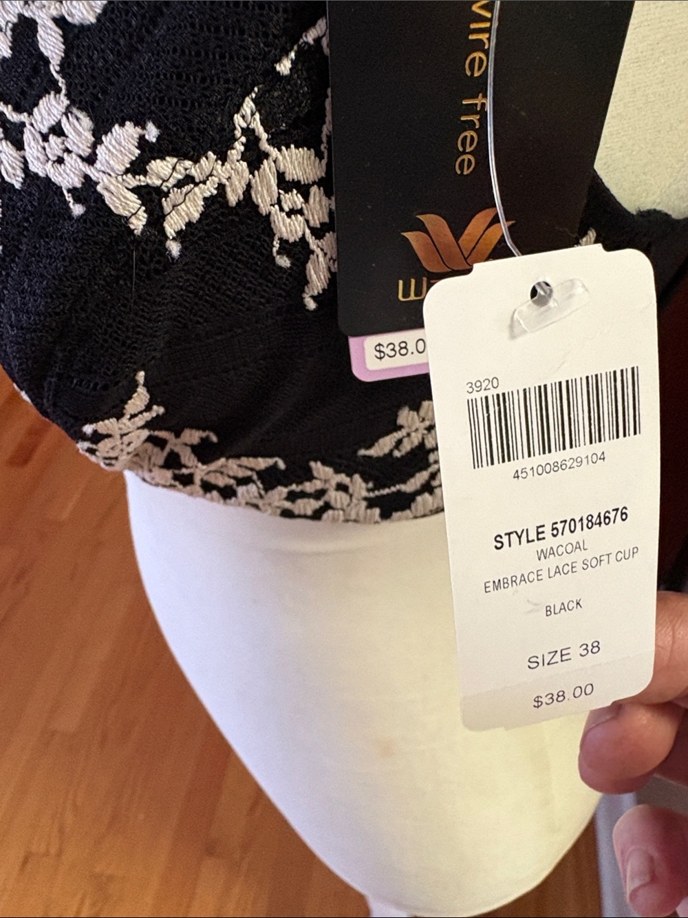 NWT Wacoal/Soma Lace-Trim Bralette in Black and Cream - Picture 3 of 10